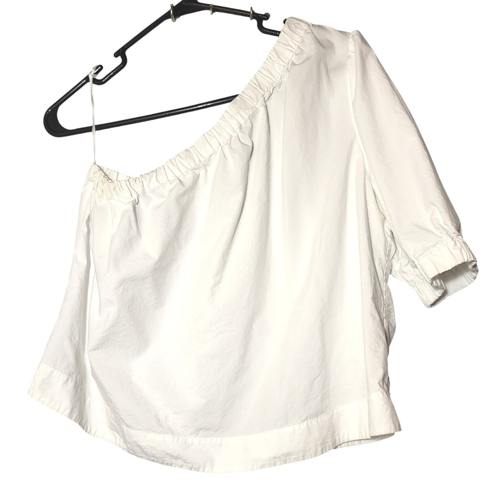 Rails Jayla One Shoulder Top White poplin Cotton/lyocell Puff Sleeve Blouse Med